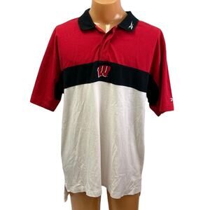 Reebok Mens XL Wisconsin Badgers PolyCotton Collared Short Sleeve Polo Shirt